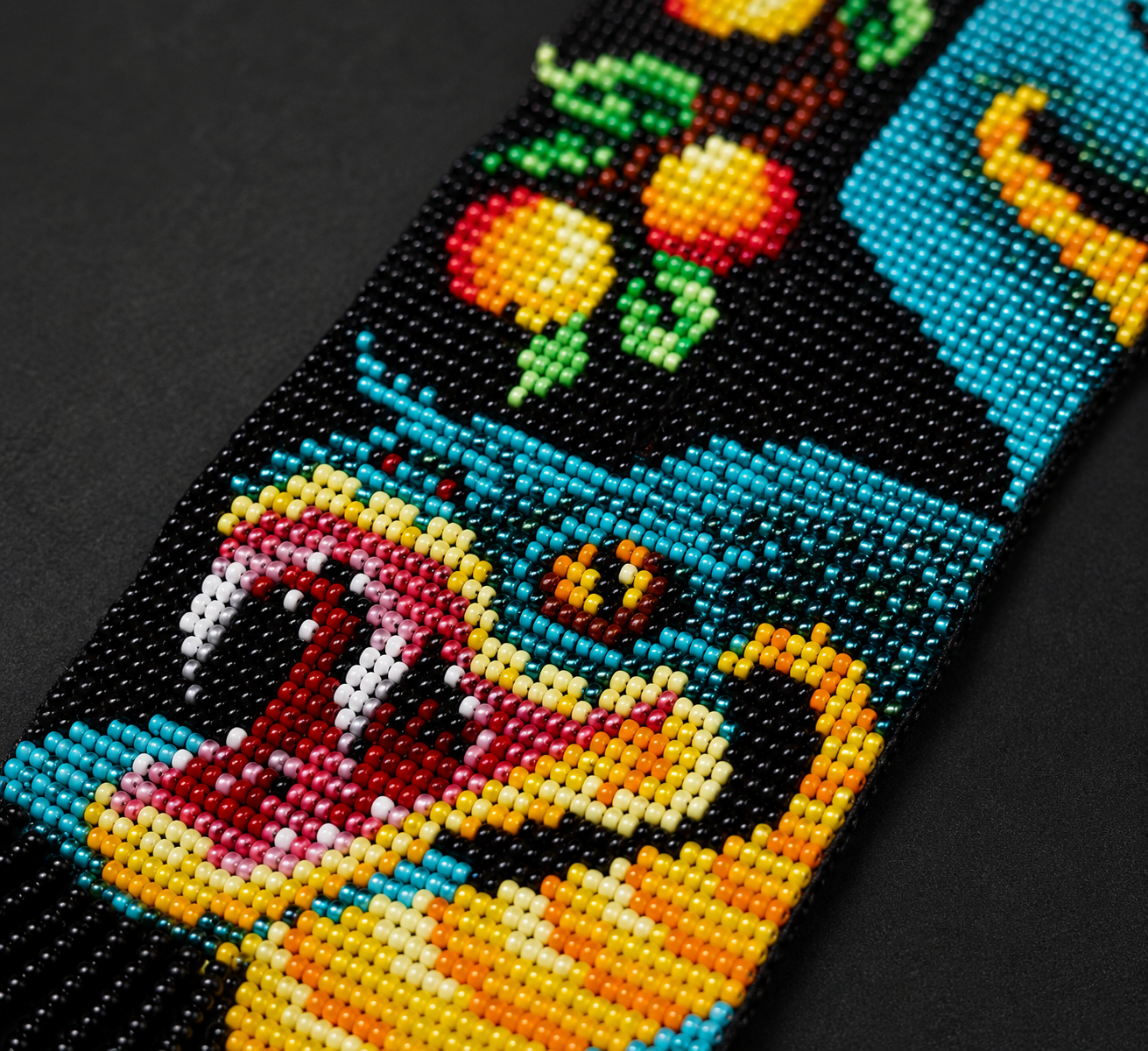 Artisan Loom Beaded Necklace with Serpent and Fruit Motifs