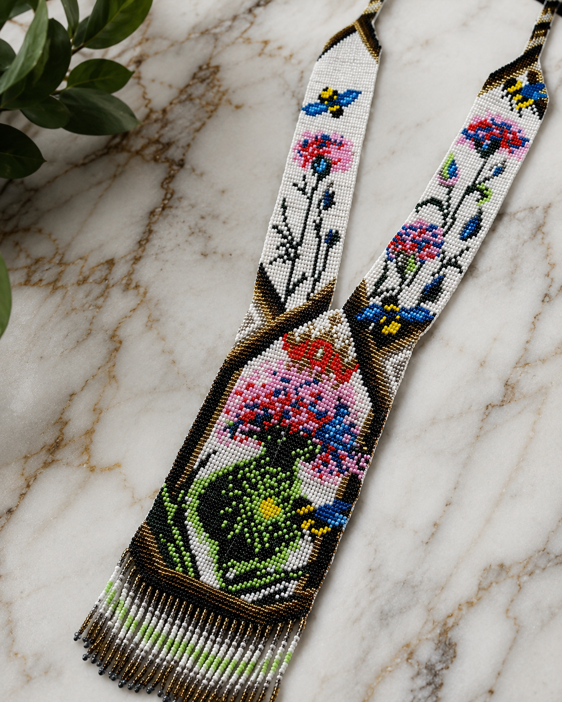 Handmade Beaded Flower Pot Necklace: Boho Floral Jewelry