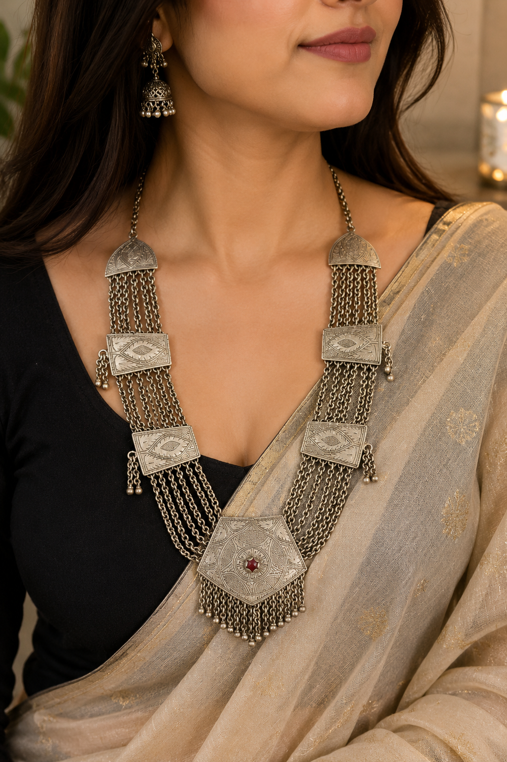 Antique-Inspired Brass Pendant Necklace | Boho Ethnic Statement Necklace | Vintage Afghan Kuchi Style Jewelry