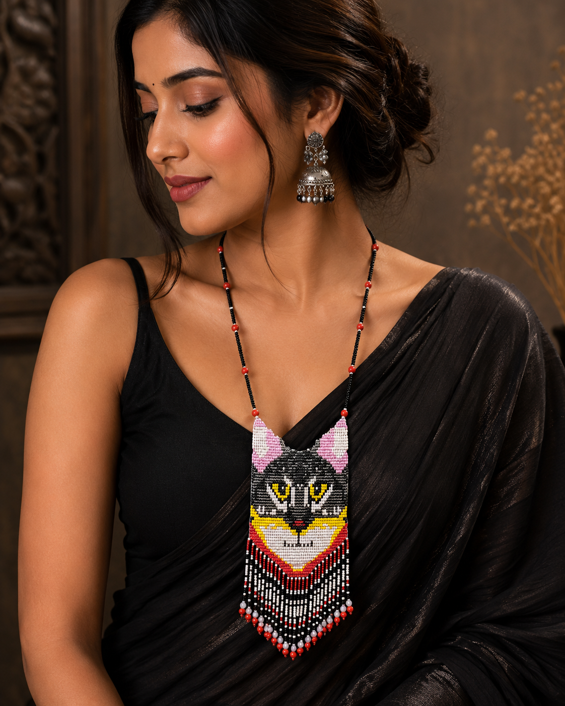 Handmade Beaded Cat Necklace: Halloween Jewelry