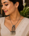 Oxidized German Silver Jhumka Necklace Set: Handcrafted Pearl Pendant