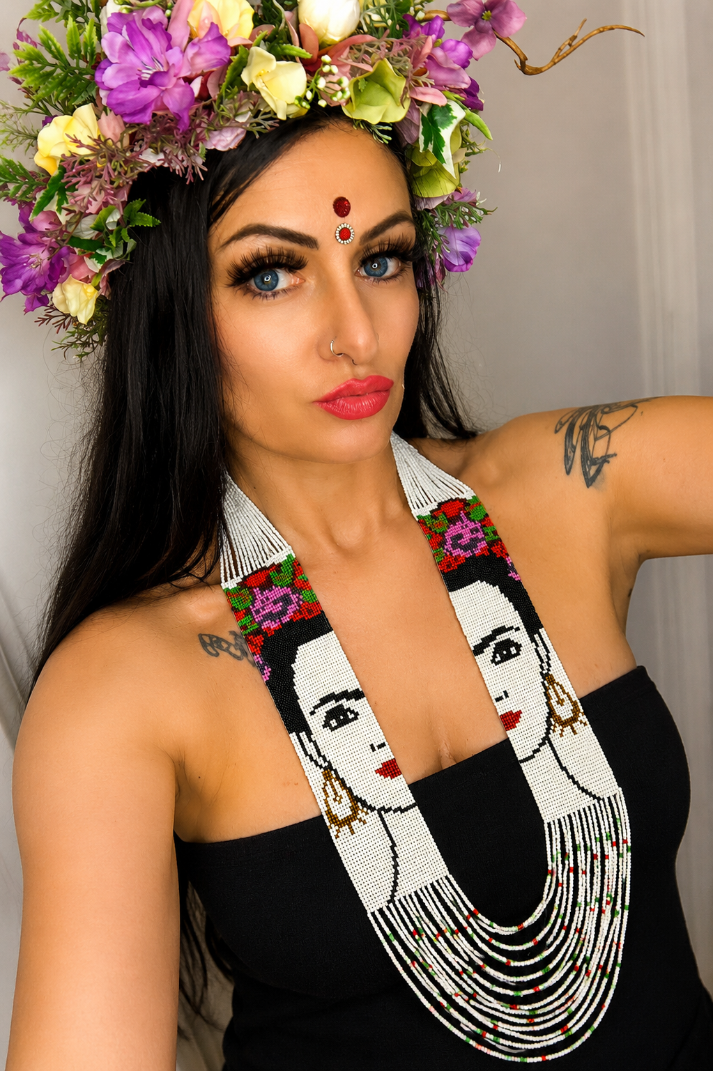 Handmade Frida-Inspired Beaded Necklace & Earrings Set