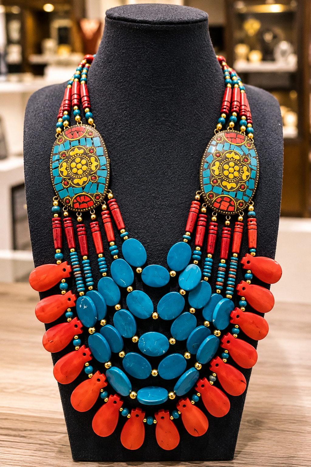 Nepalese Turquoise Coral Necklace: Boho Ethnic Jewelry