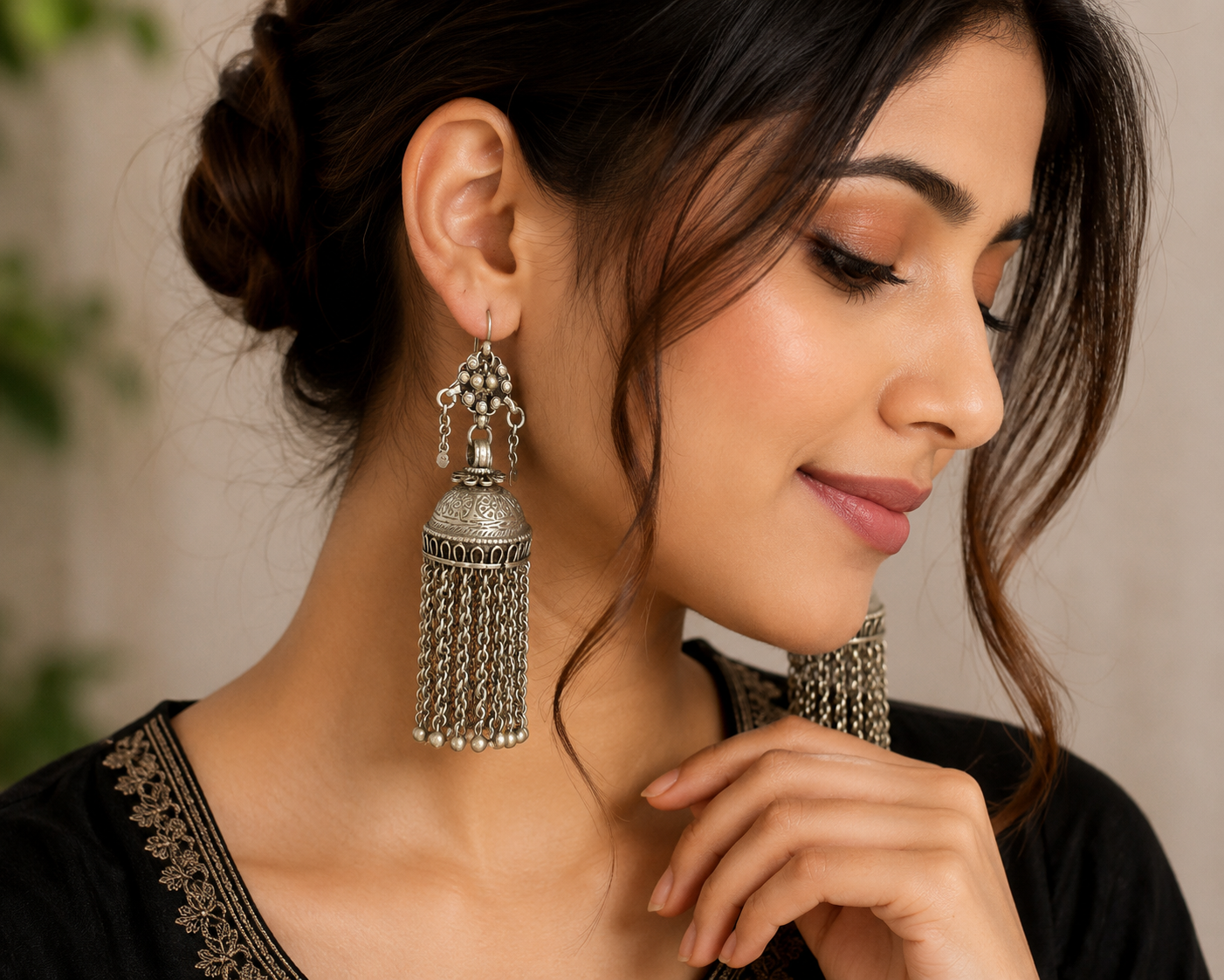 Vintage Silver Jhumka Tassel Earrings | Boho Ethnic Indian Dangle Earrings for Women