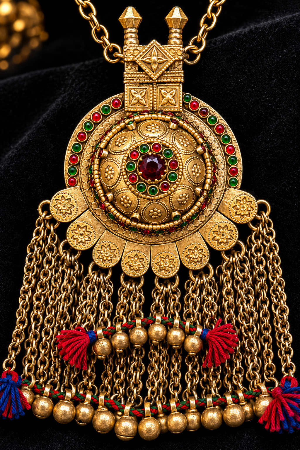 Vintage Afghan Tribal Tassel Pendant Necklace – Antique Gold Boho Ethnic Statement Jewelry for Women