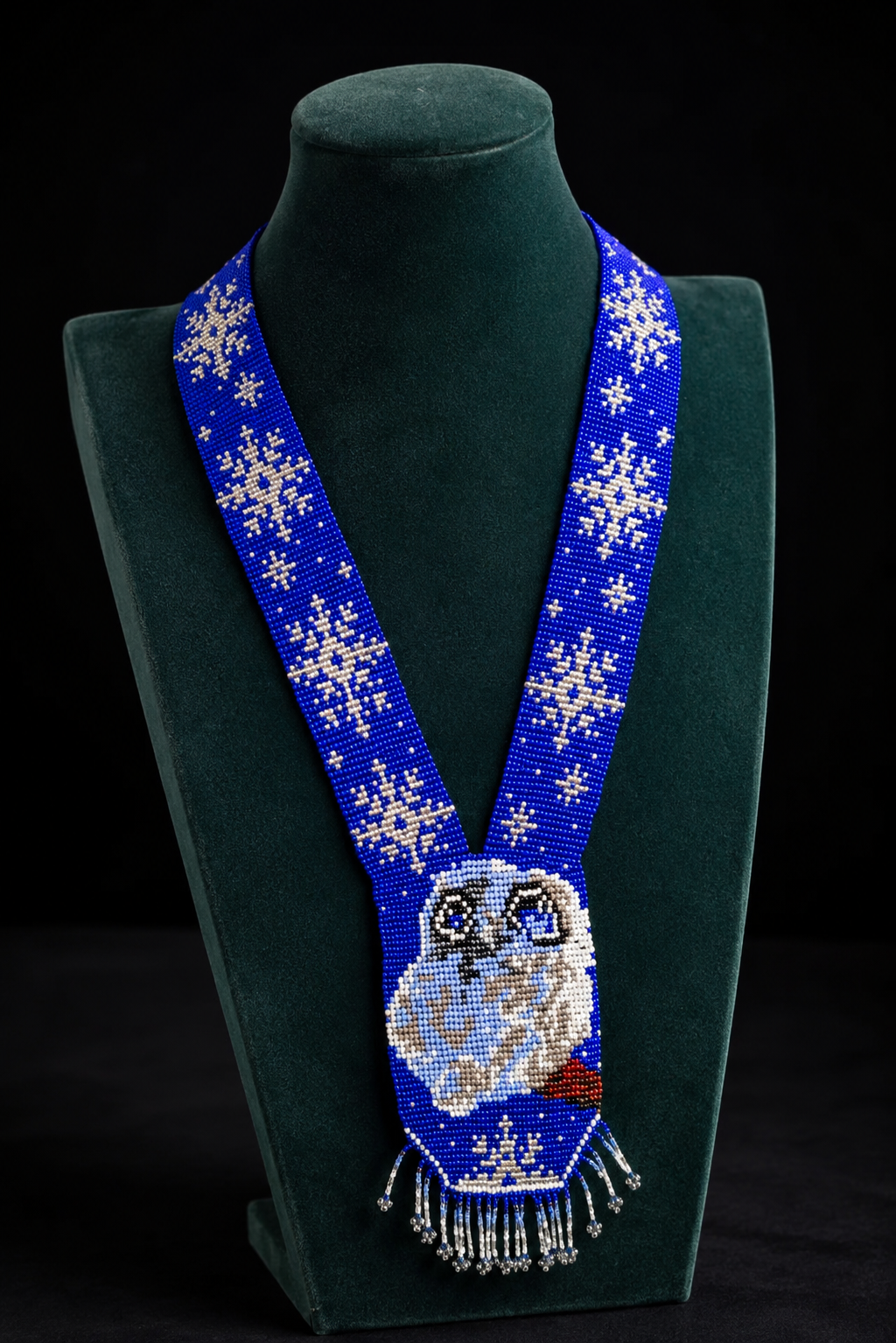 Handmade Beaded Owl Necklace: Long Spirit Animal Jewelry