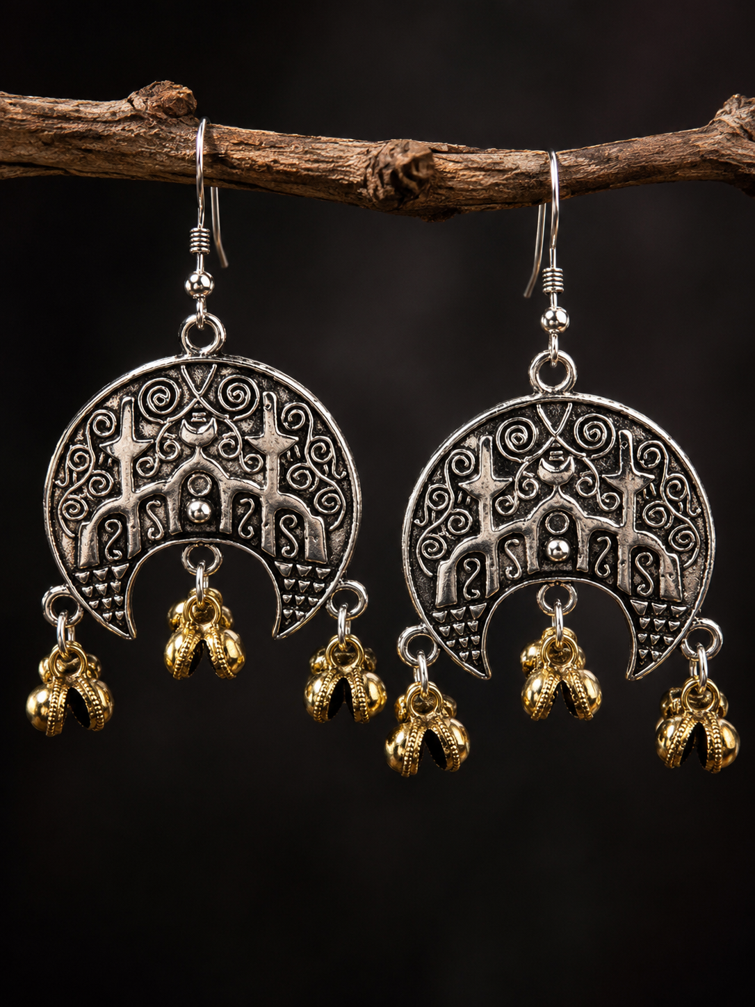 Mosque-Shaped Beaded Earrings: Religious Silver Jewelry