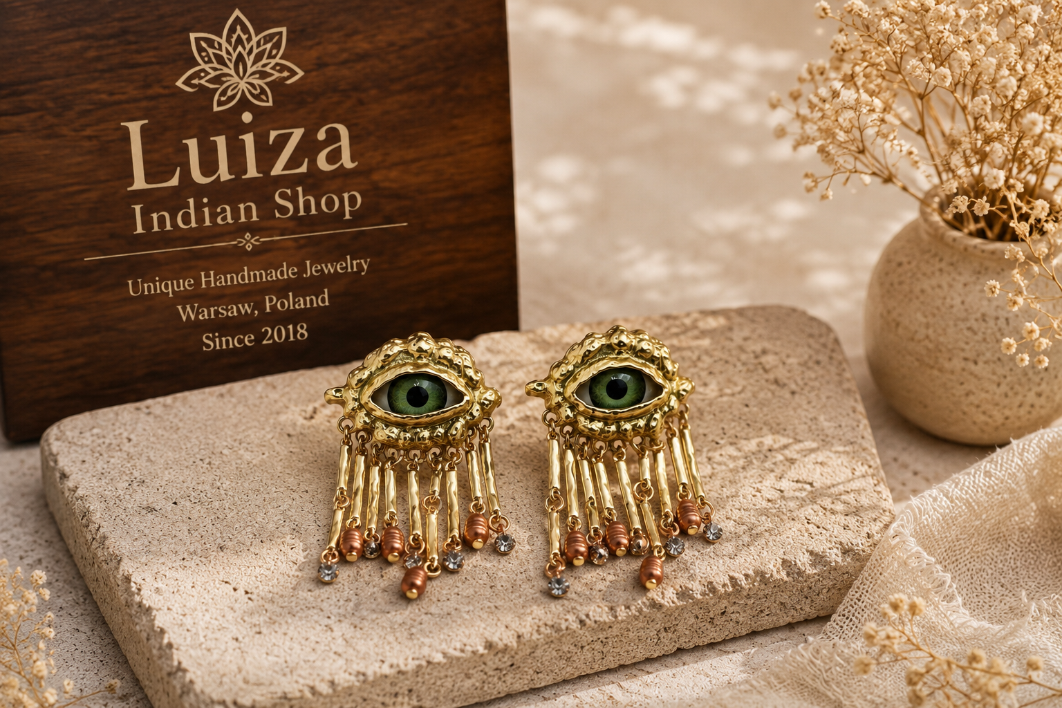 Evil Eye Statement Dangle Earrings | Gold Boho Protective Eye Earrings for Women