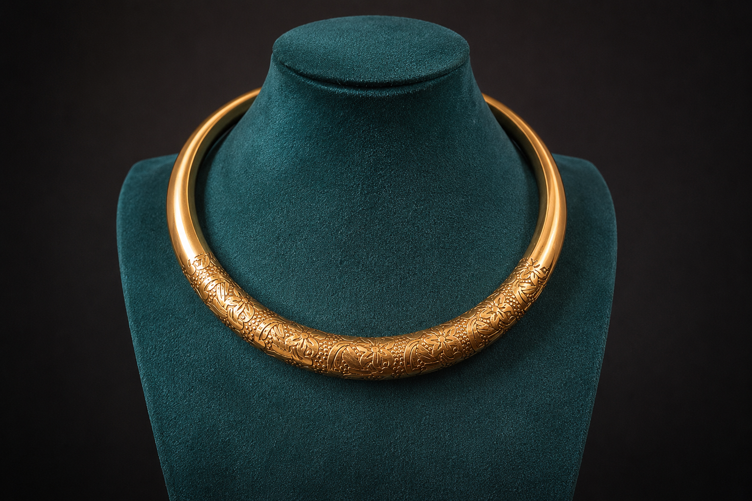 Luxury Gold Engraved Torque Choker Necklace