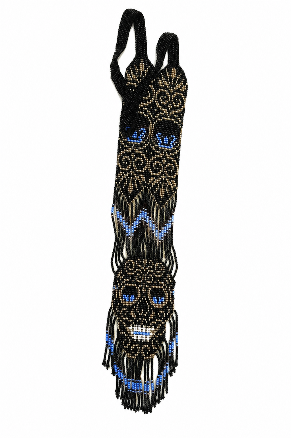 Handmade Skull Beaded Necklace: Tribal Fringe Statement Jewelry