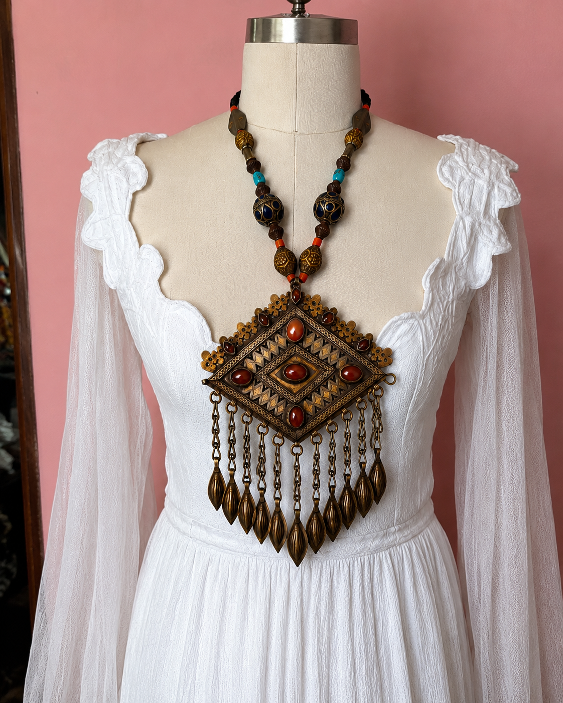Vintage Turkmen Necklace: Silver, Carnelian & Lapis Lazuli