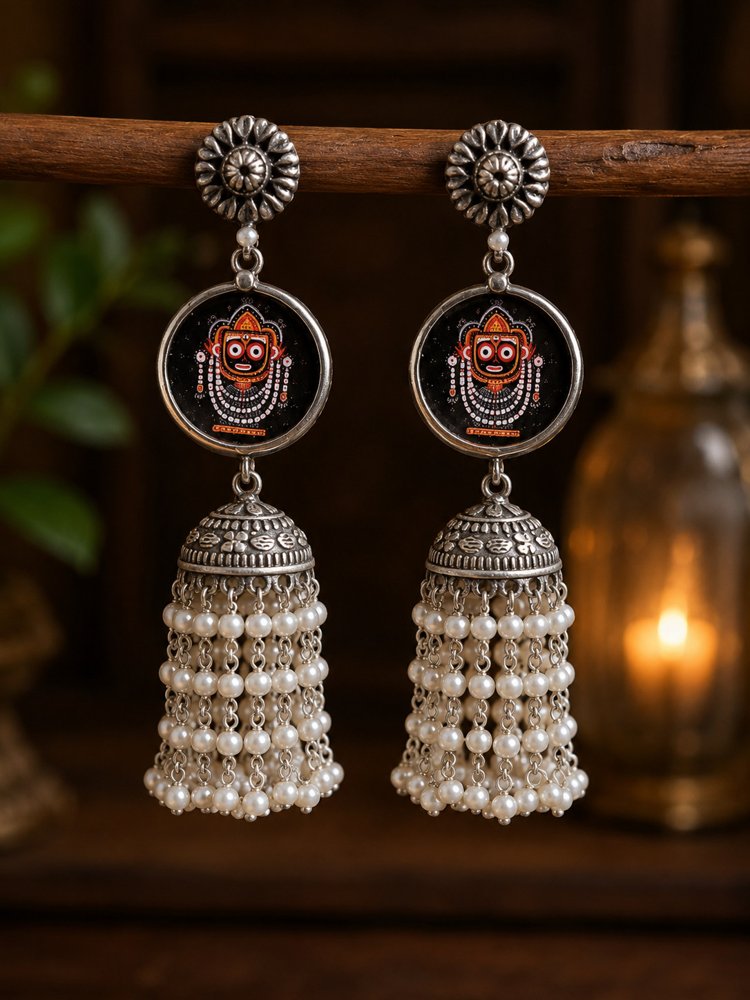 Hand-Painted Jaganath Jhumka Earrings: Hindu Jewelry