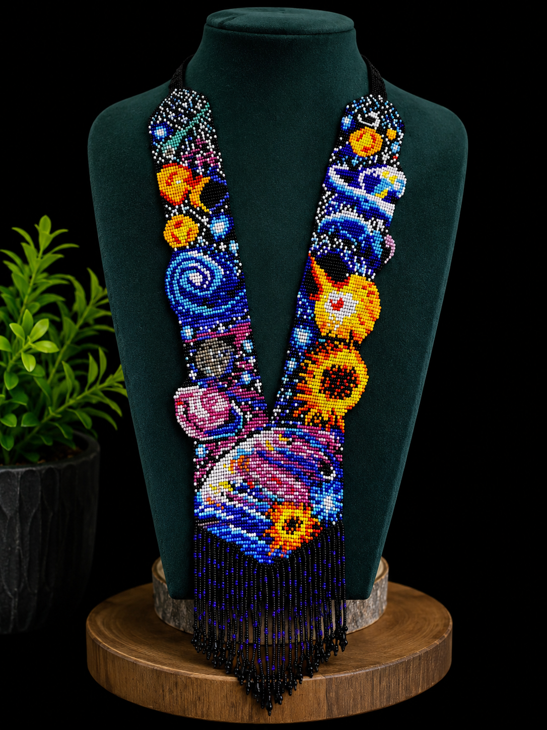 Handmade Loom Beaded Galaxy Necklace: Cosmic Planet Jewelry