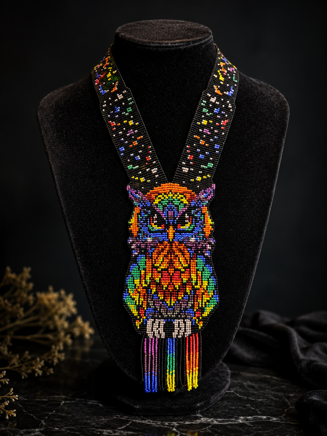 Handmade Beaded Rainbow Owl Necklace: Whimsical Boho Jewelry