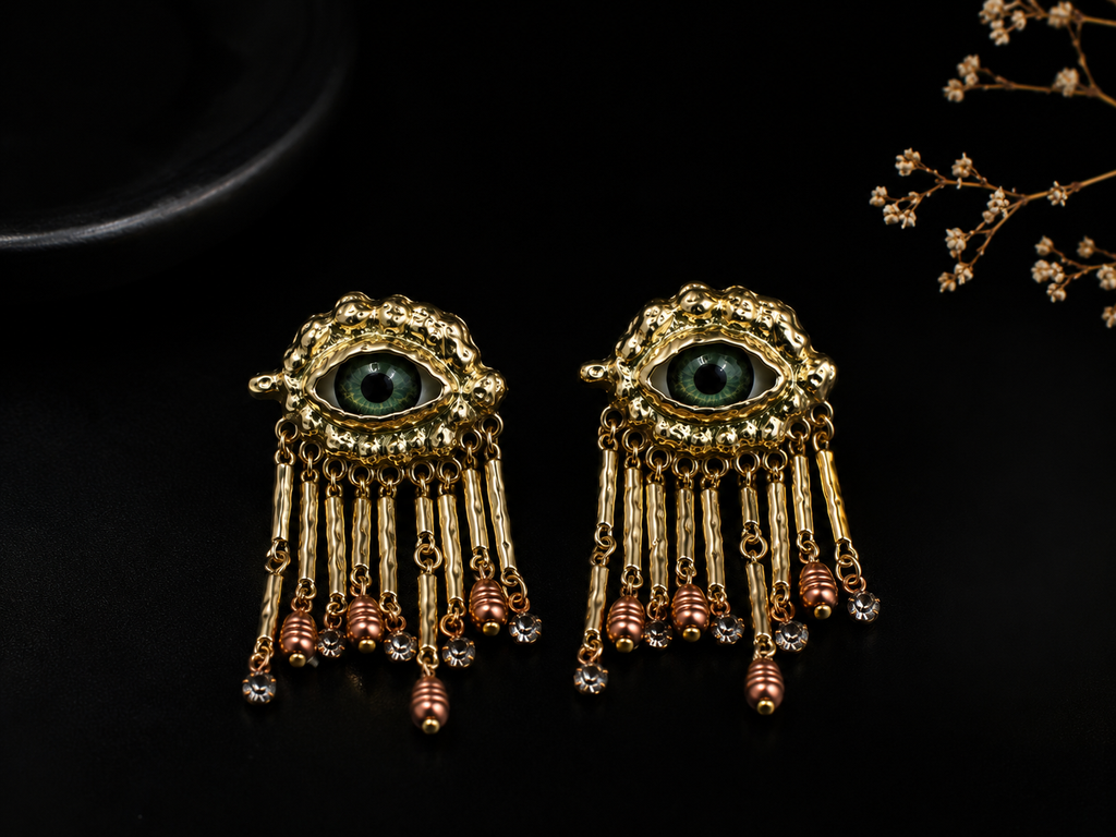 Evil Eye Statement Dangle Earrings | Gold Boho Protective Eye Earrings for Women