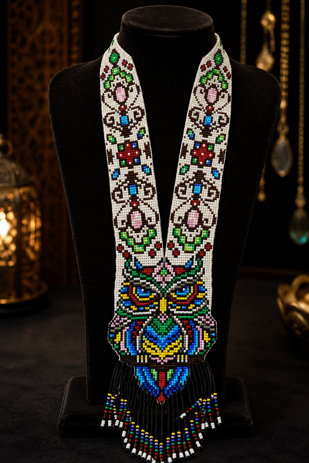 Handmade Beaded Owl Necklace: Long Statement Jewelry