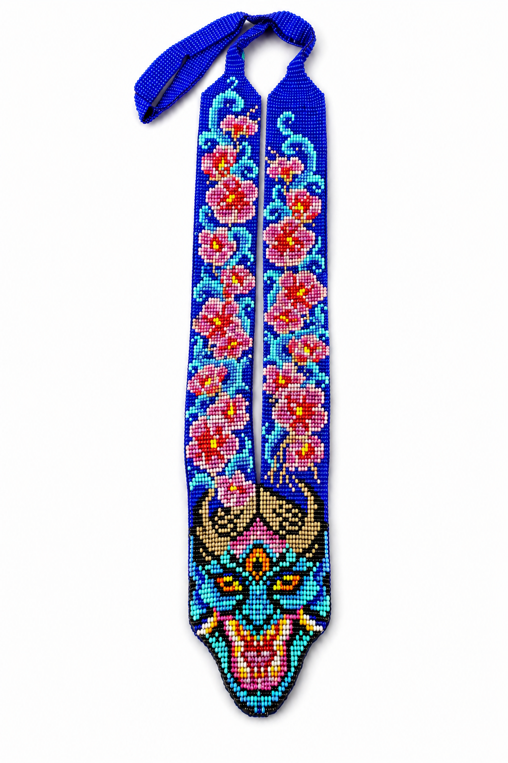 Handmade Blue Floral Beaded Dragon Necklace