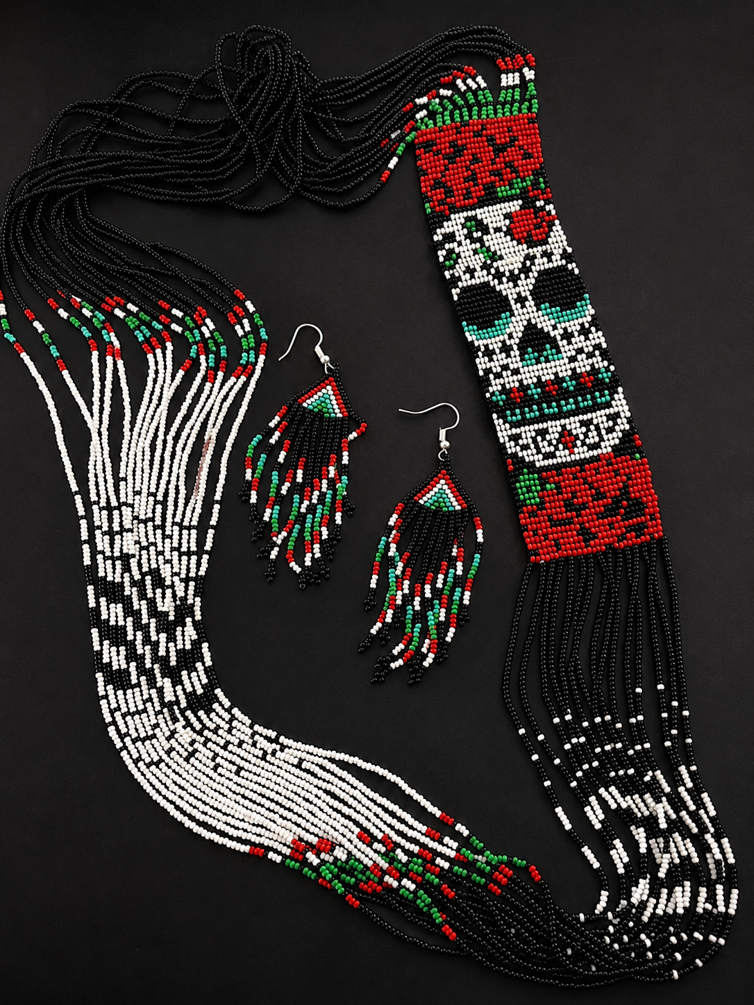 Handmade Sugar Skull Beaded Necklace & Earrings Set