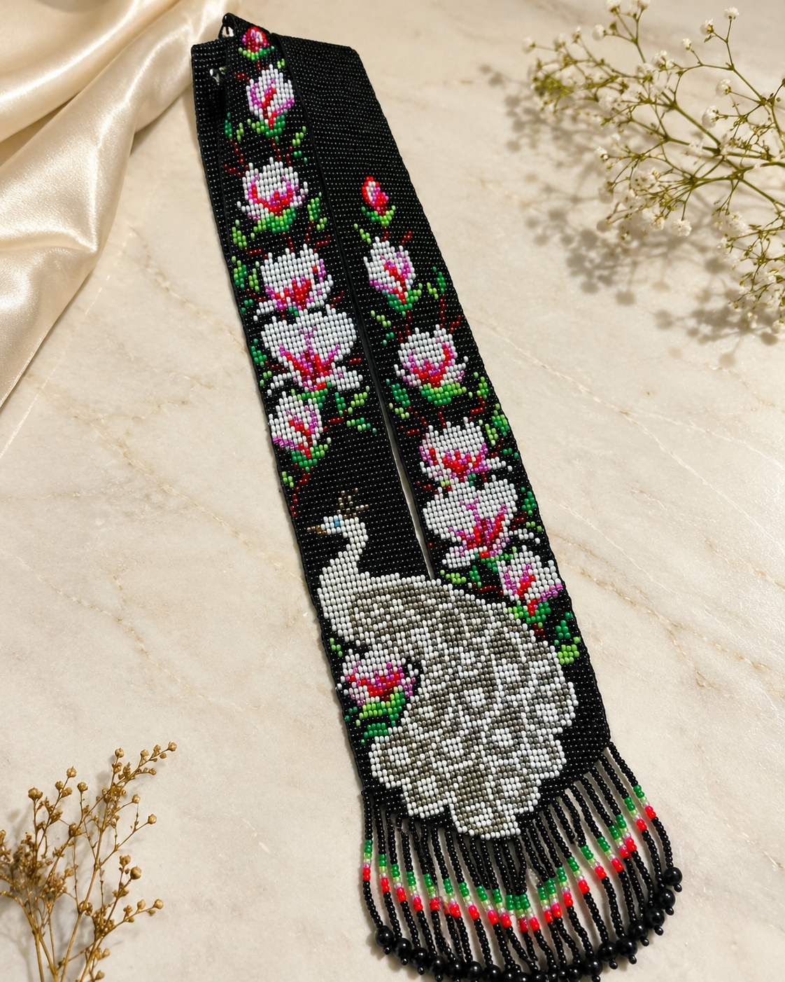 Handmade Beaded Peacock Necklace: Colorful Statement Jewelry