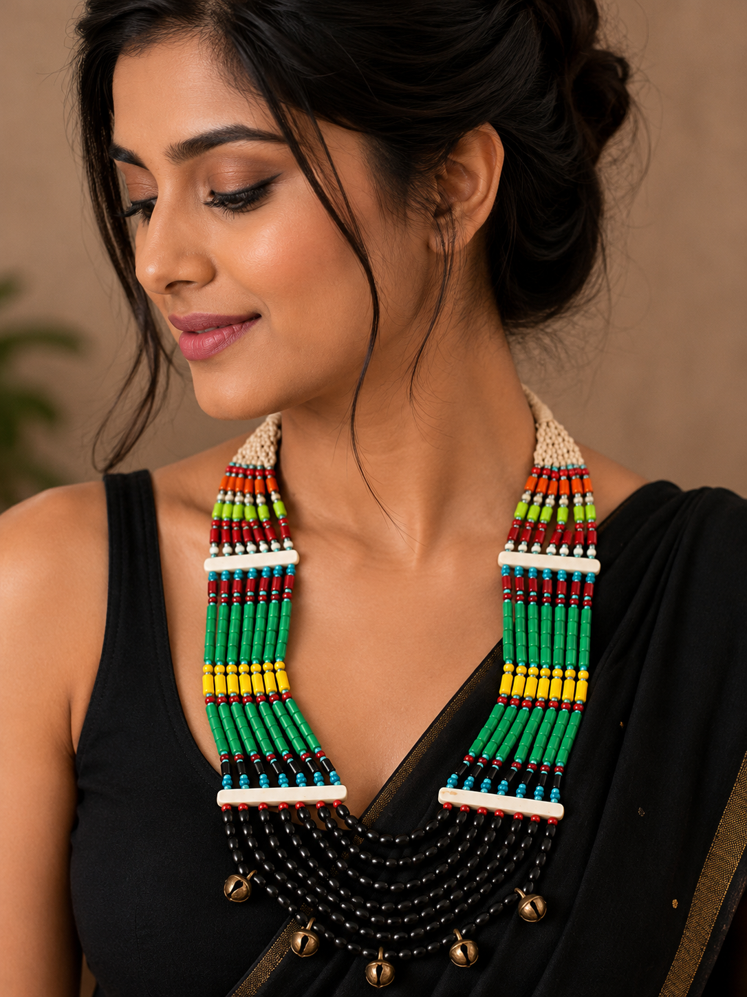 Tibetan Beaded Layered Necklace: Nepal Ethnic Tribal Jewelry