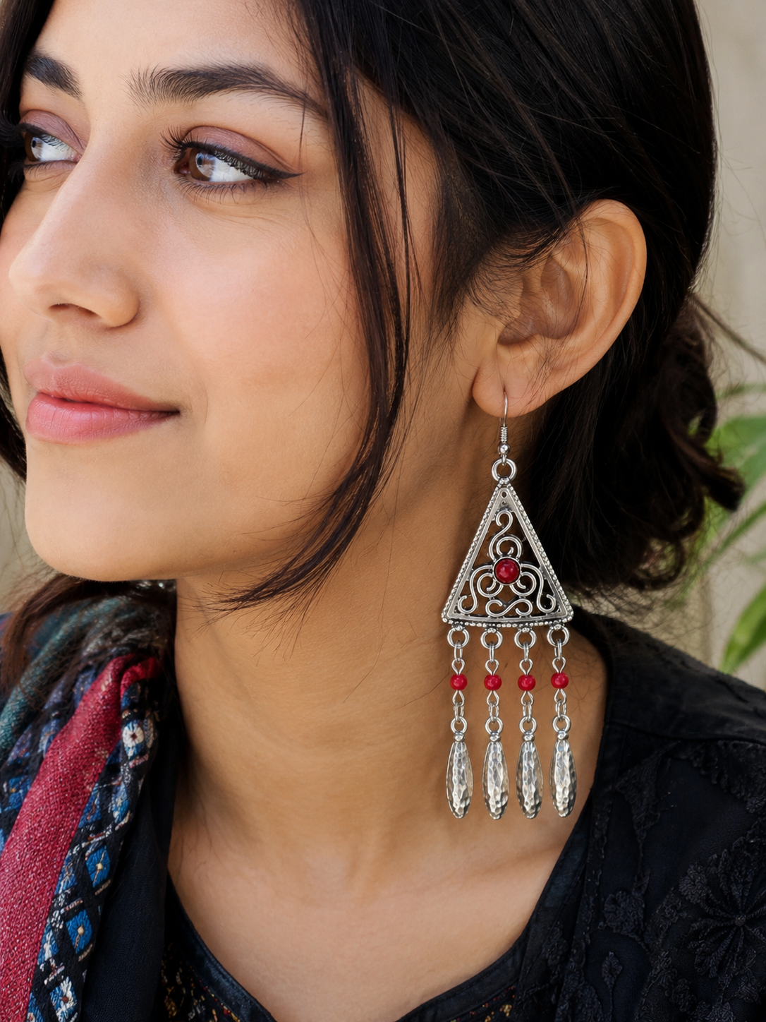 Turkish Silver Dangle Earrings: Tribal Bohemian Jewelry