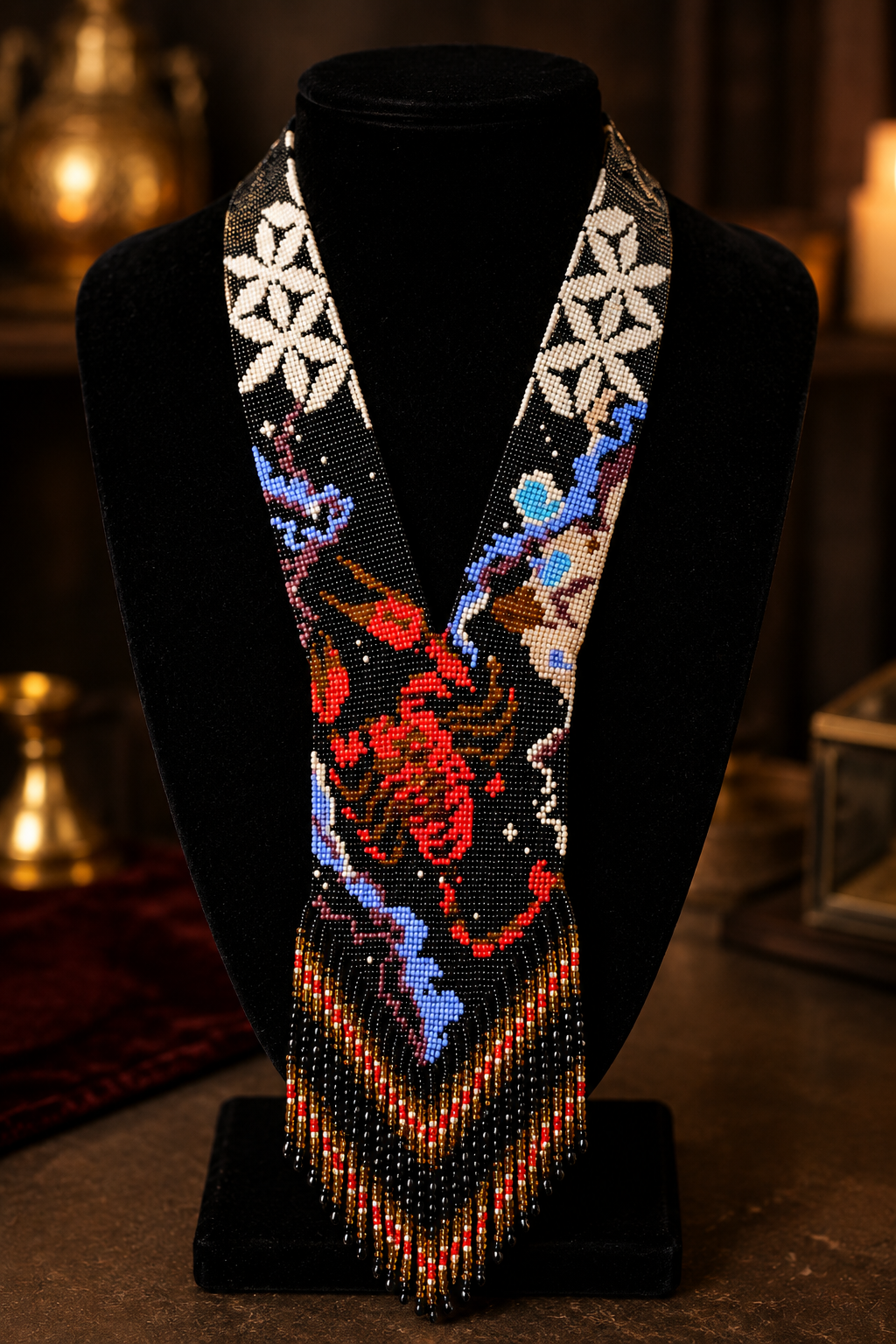 Handmade Scorpion Beaded Necklace: Loom Beadwork, Zodiac Jewelry