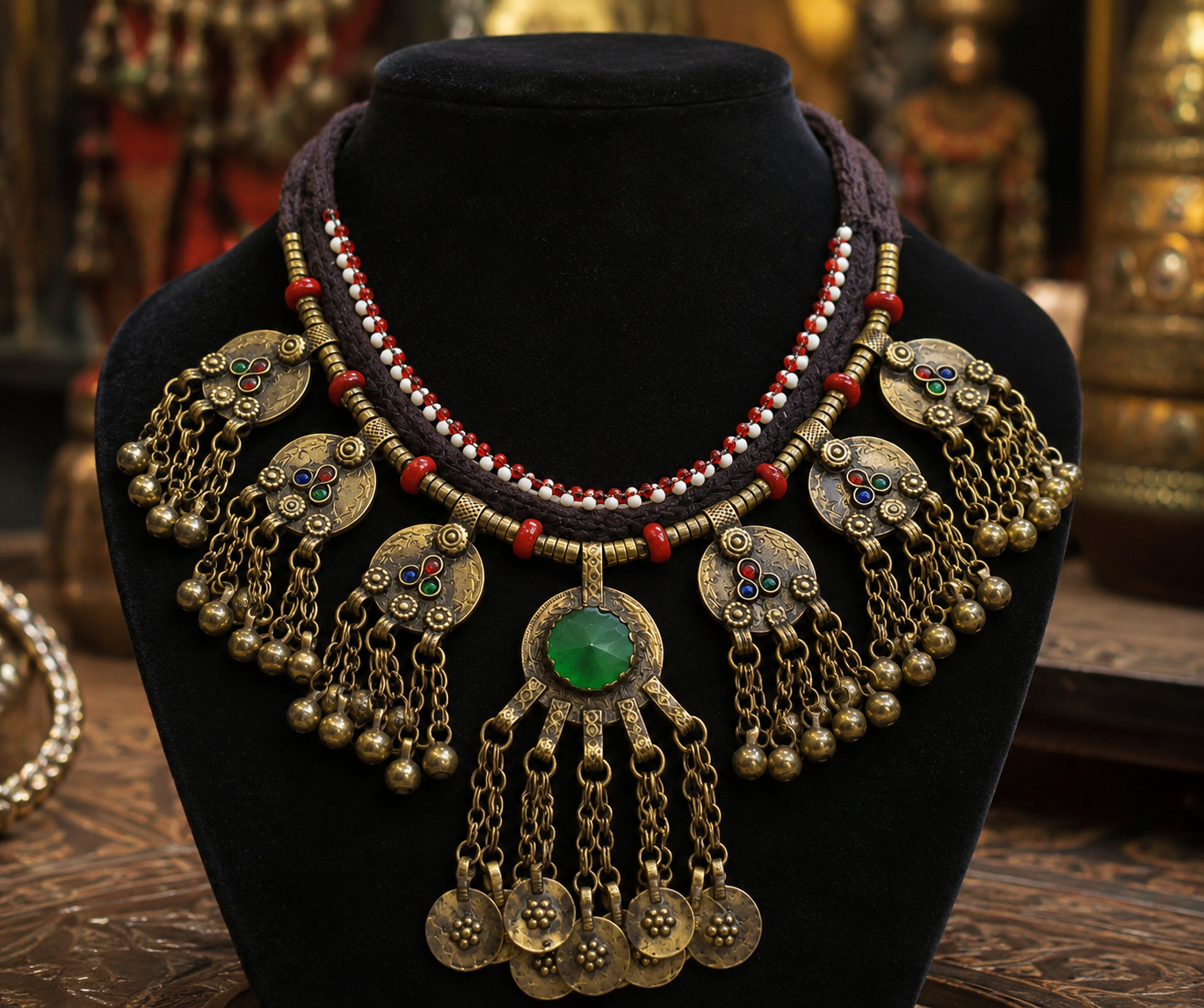 Afghan Coin Tassel Necklace: Vintage Tribal Pendant
