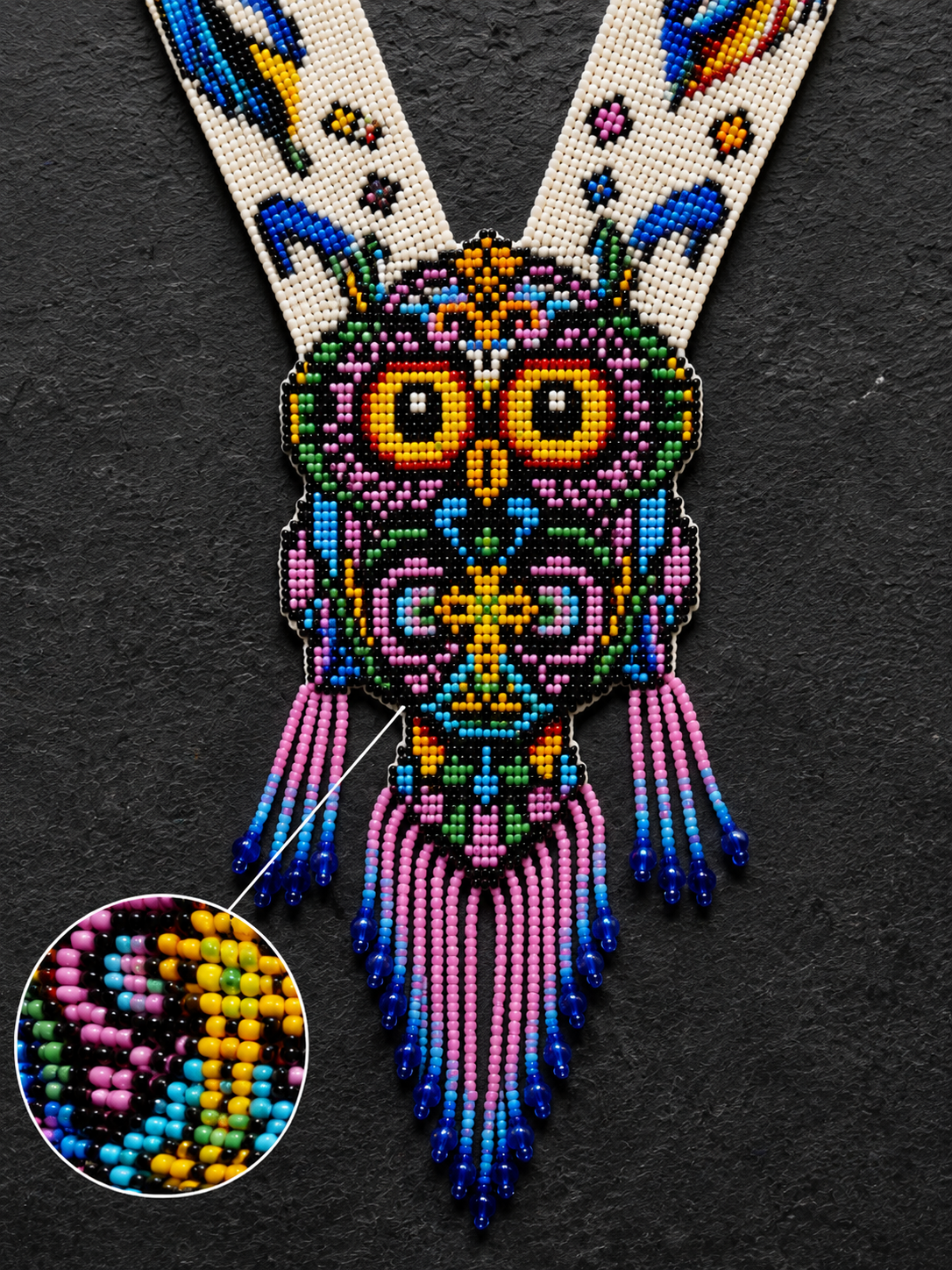 Handmade Beaded Owl Necklace: Long Statement Jewelry