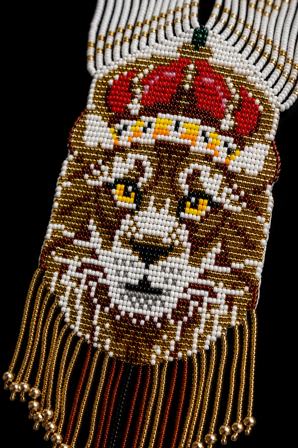 Handmade Royal Lion Beaded Necklace: Ethnic Woven Gerdan