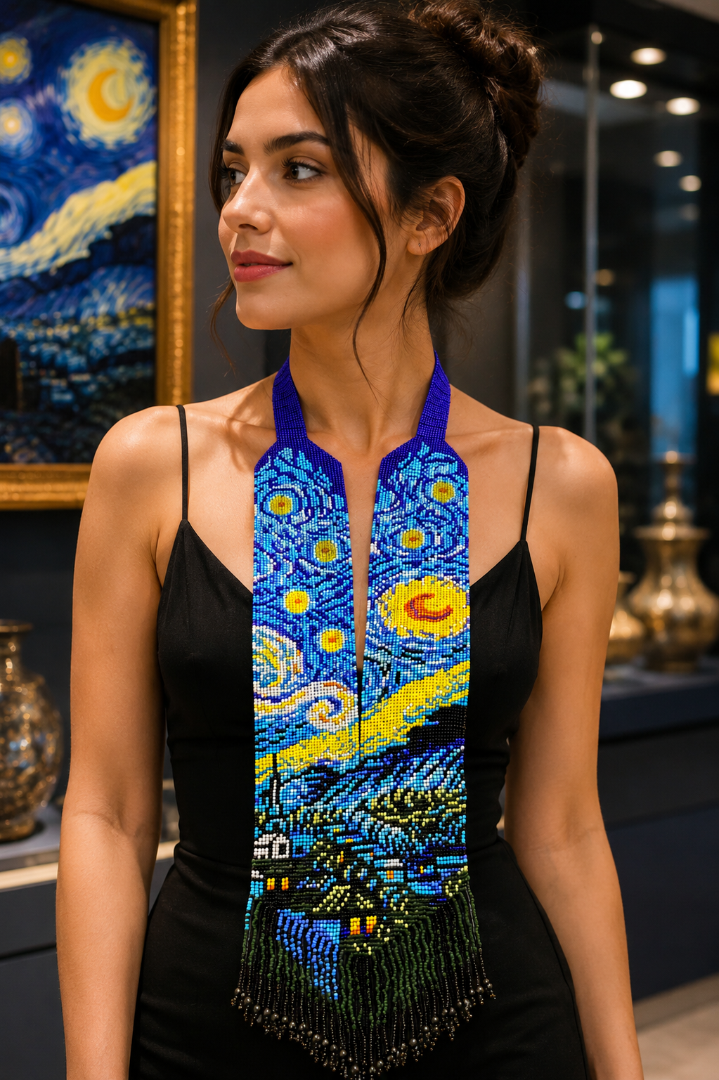 Van Gogh-Inspired Beaded Necklace & Earring Set