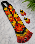 Handmade Autumn Maple Leaf Beaded Necklace & Tassel Earrings Set