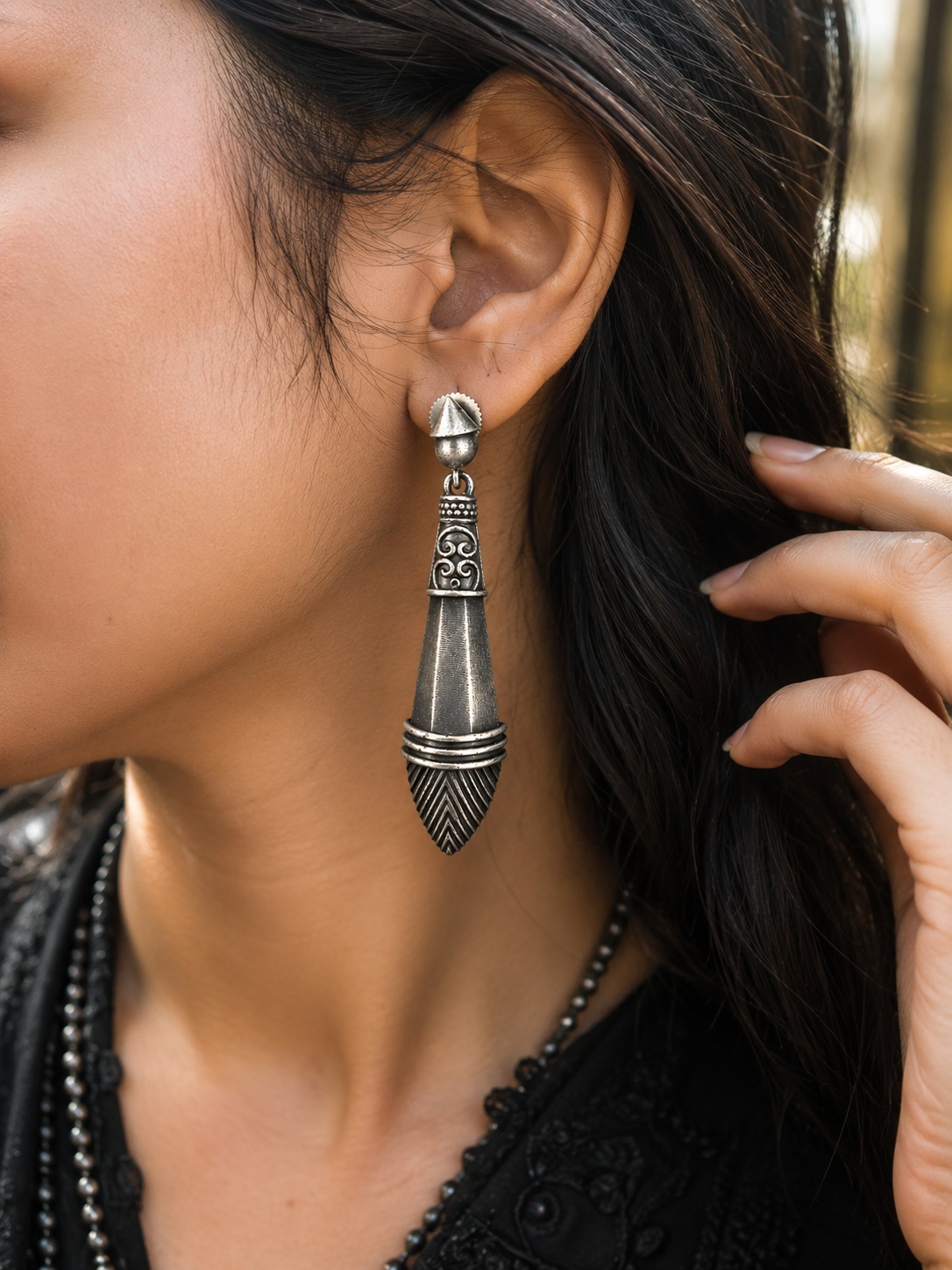 German Silver Drop Earrings: Ethnic Indian Jewelry