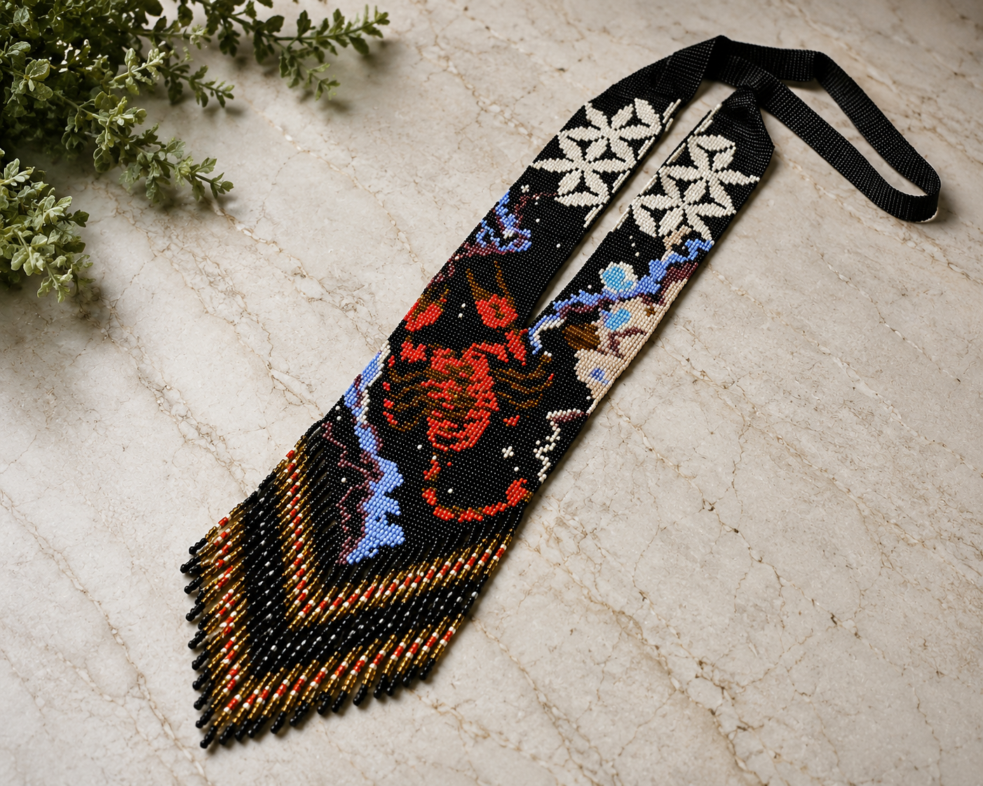 Handmade Scorpion Beaded Necklace: Loom Beadwork, Zodiac Jewelry