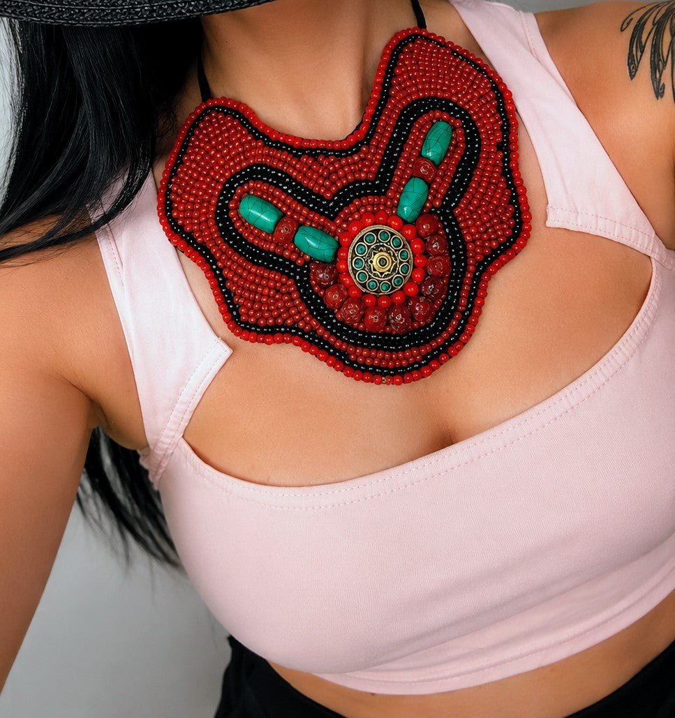 Nepalese Tribal Layered Necklace: Tibetan Beaded Statement Jewelry