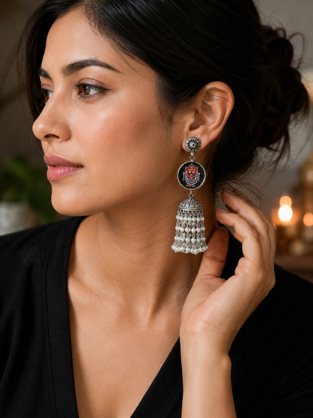 Hand-Painted Jaganath Jhumka Earrings: Hindu Jewelry