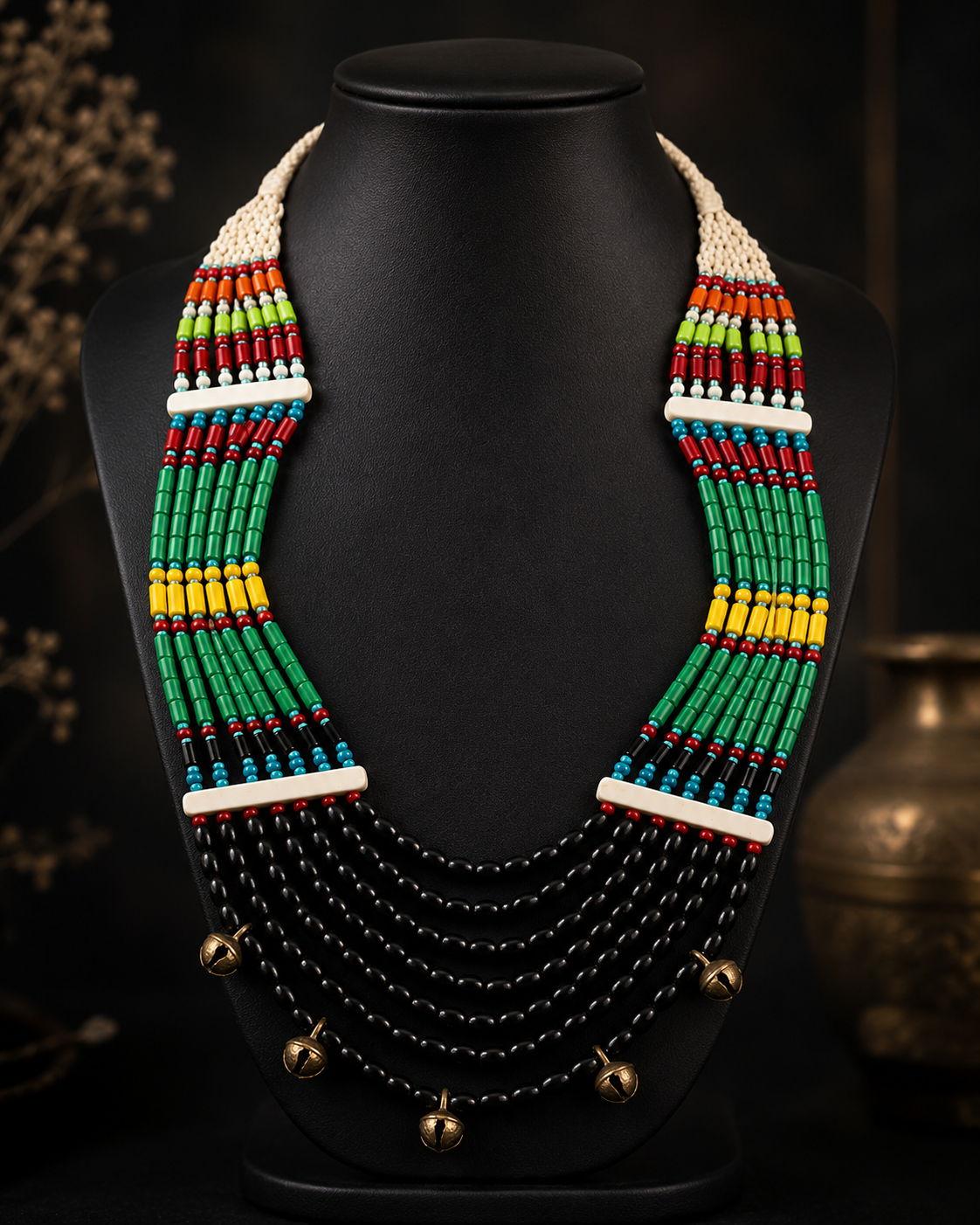 Tibetan Beaded Layered Necklace: Nepal Ethnic Tribal Jewelry