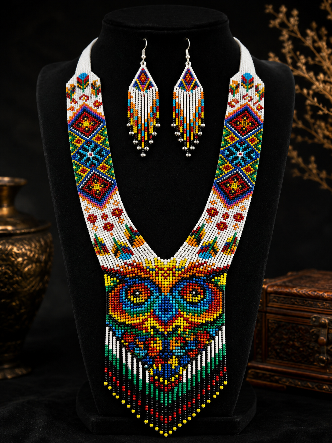 HANDMADE BEADED NECKLACE, Owl Necklace