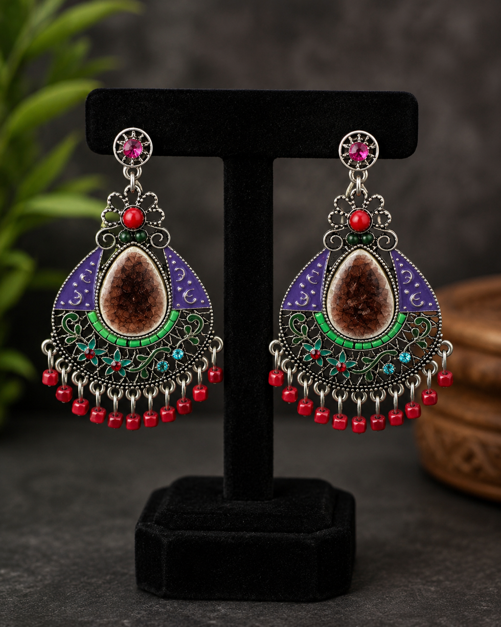 Silver Crystal Beaded Earrings: Colorful Boho Jewelry