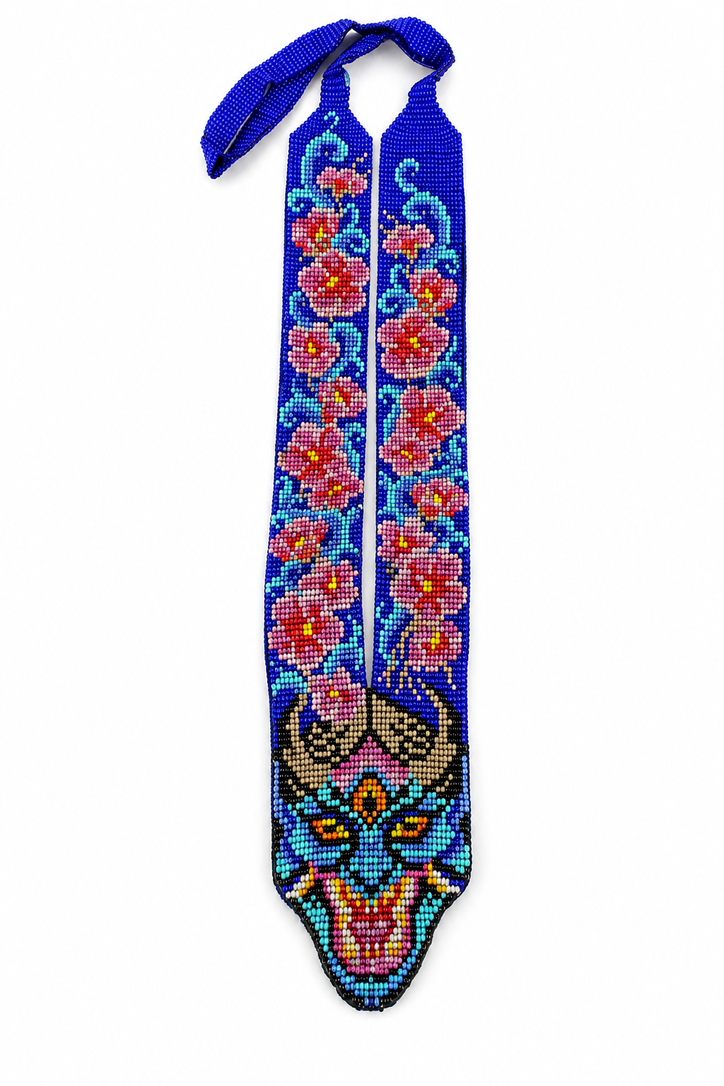 Handmade Blue Floral Beaded Dragon Necklace