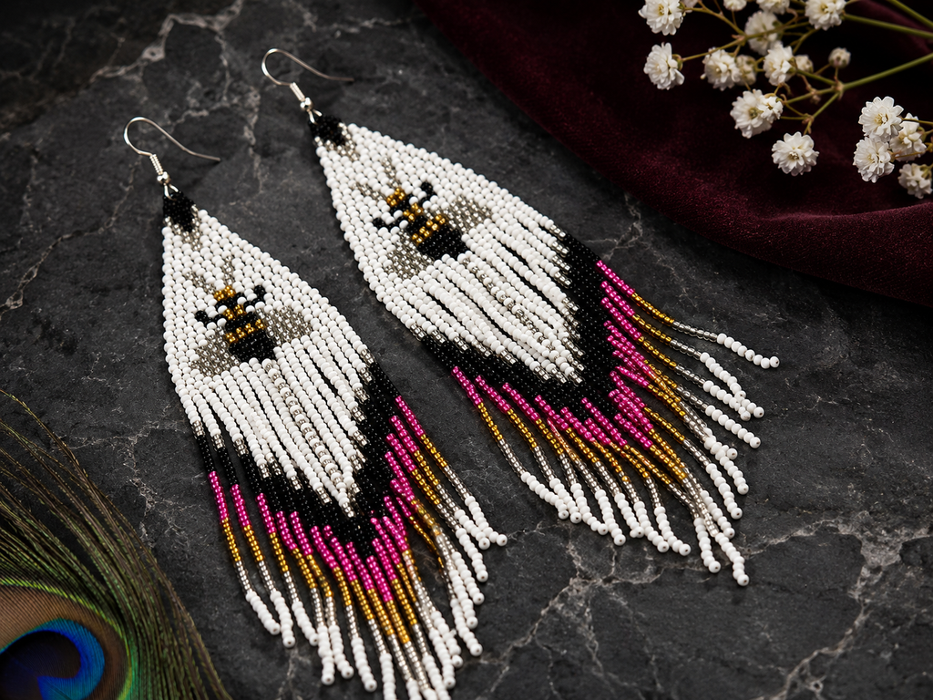 Handmade Beaded Bee Dangle Earrings