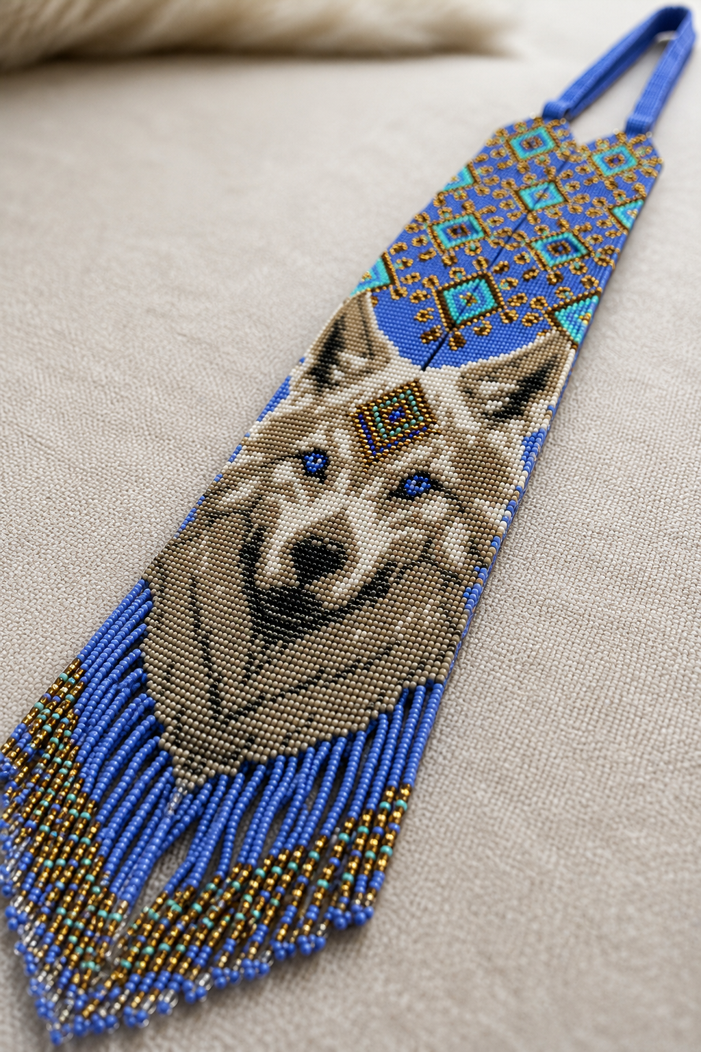 Handmade Beaded Wolf Necklace: Boho Animal Lover Jewelry