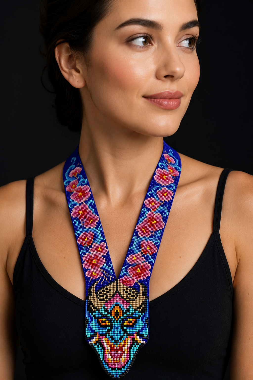 Handmade Blue Floral Beaded Dragon Necklace