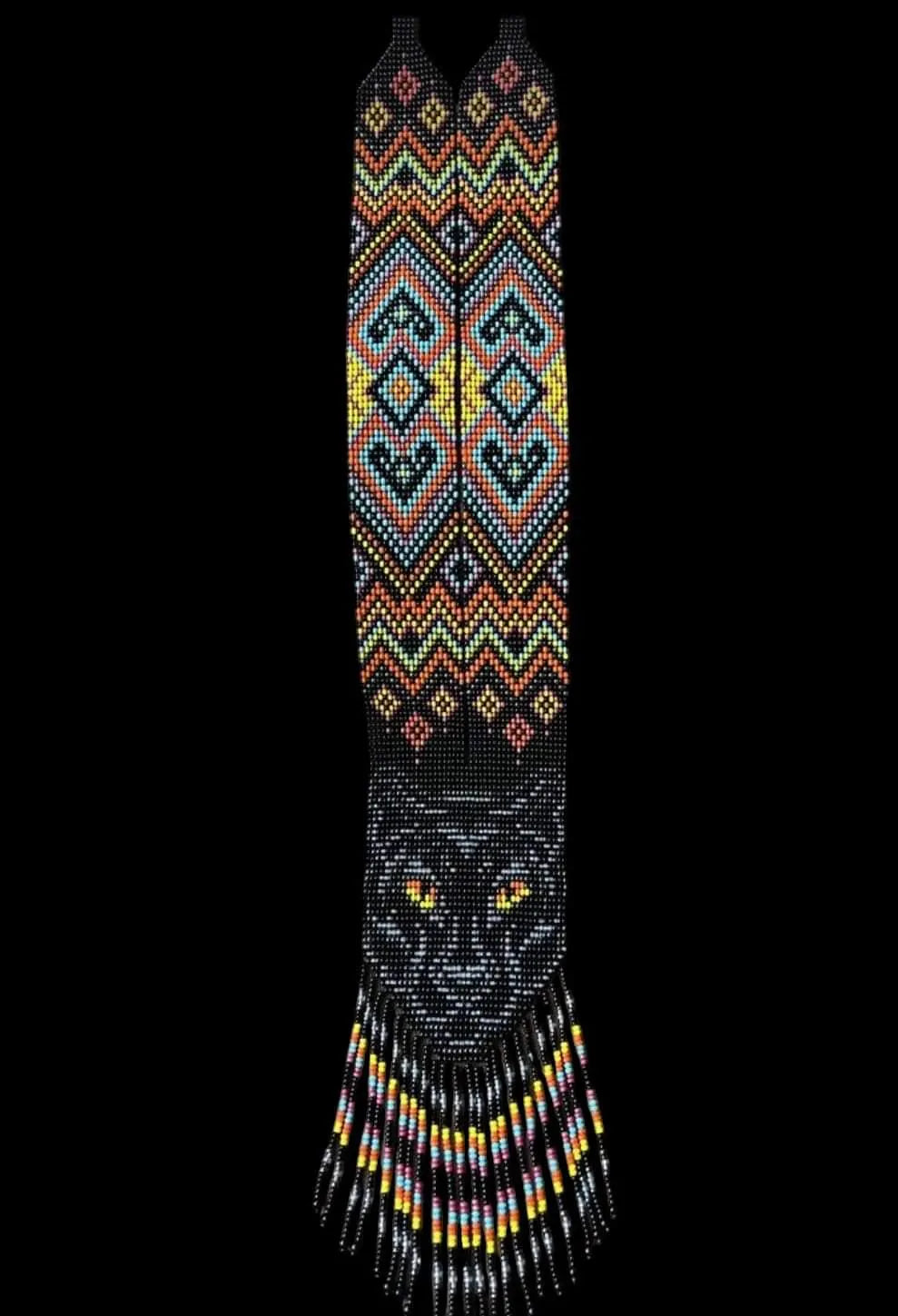 Handcrafted Beaded Panther Necklace with Intricate Tribal Patterns