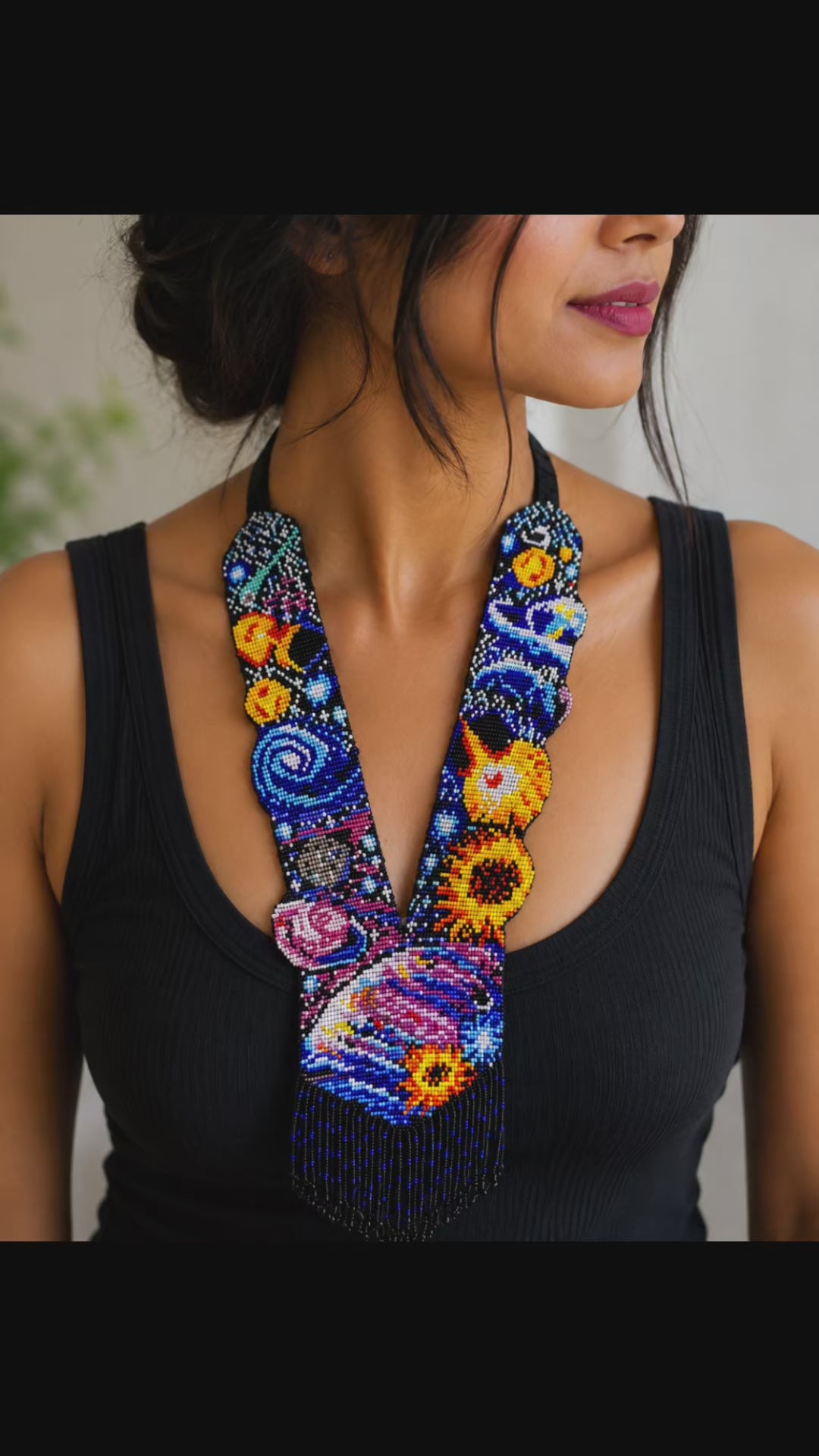 Handmade Loom Beaded Galaxy Necklace: Cosmic Planet Jewelry
