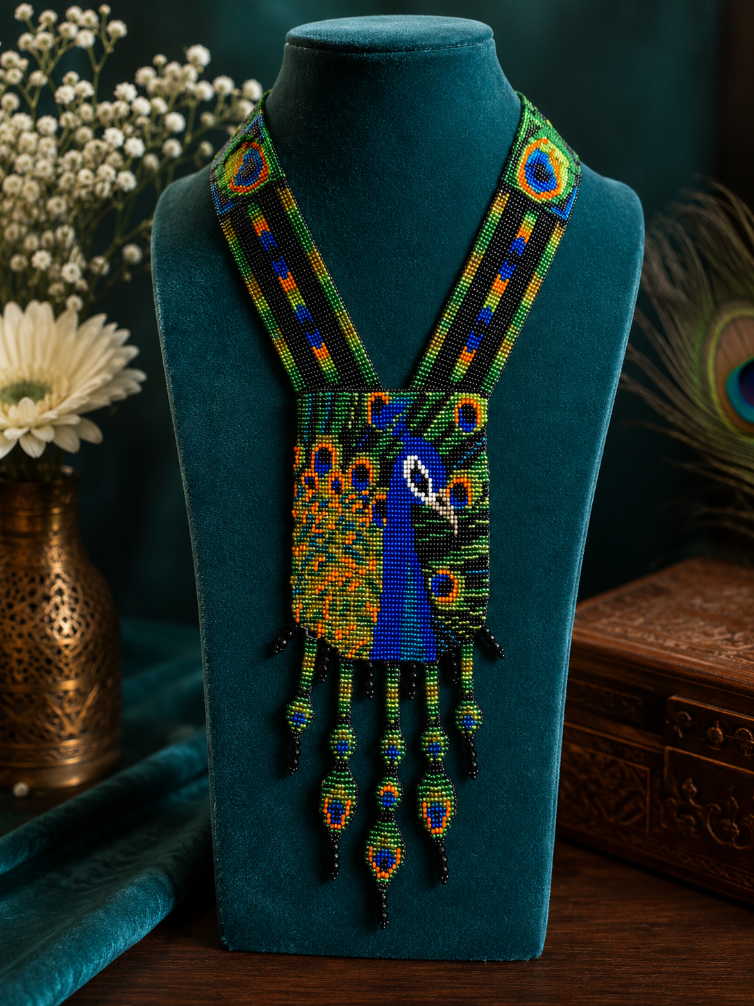 Handmade Peacock Beaded Necklace