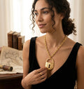 Vintage Gold Padlock Statement Necklace – Engraved Lighthouse & Keyhole Chunky Chain Pendant