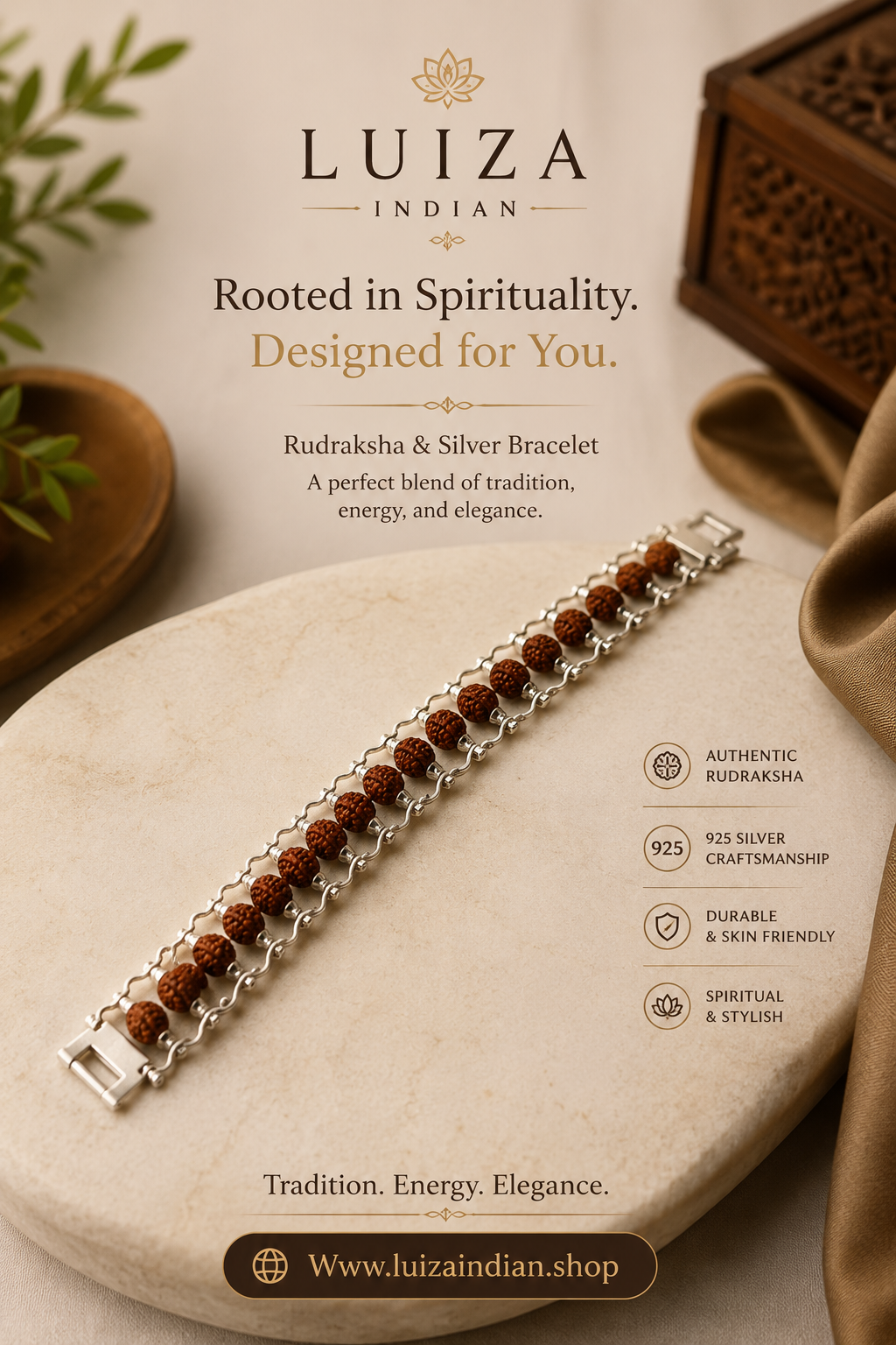 Authentic Rudraksha & 925 Silver Bracelet | Spiritual Protection Jewelry for Men & Women