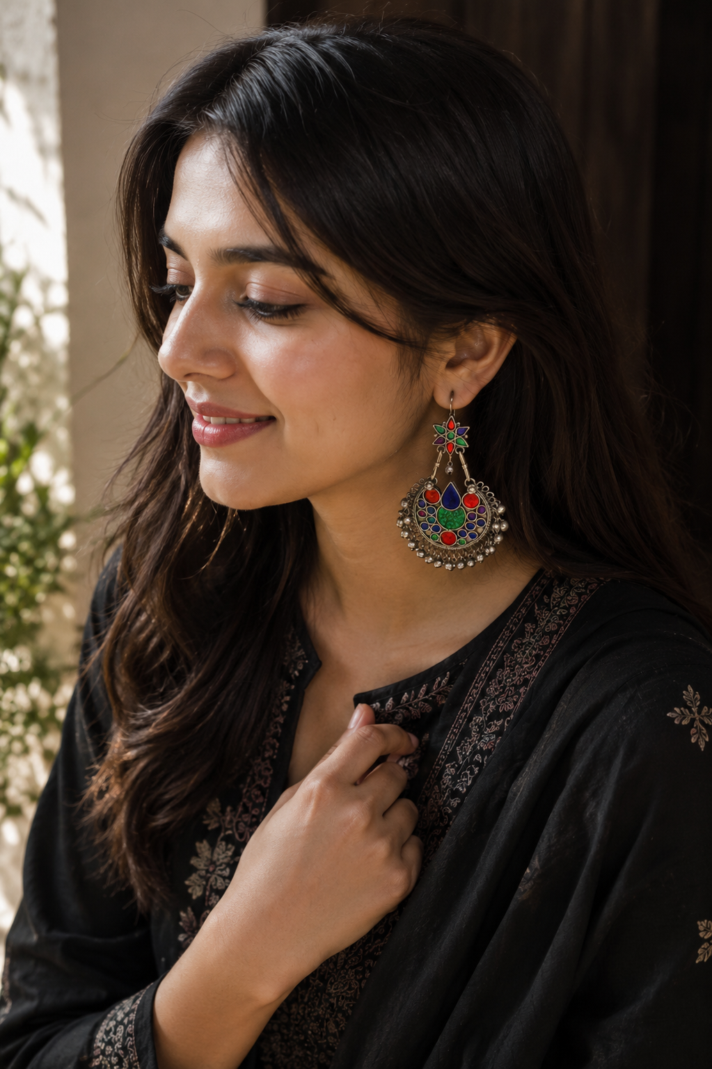 Artisan Bohemian Statement Earrings – Oxidized Multi-Color Ethnic Dangles