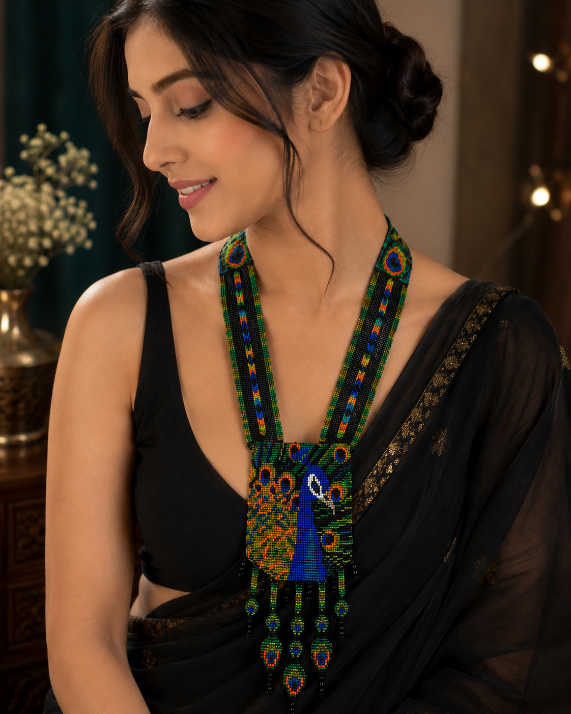 Handmade Peacock Beaded Necklace