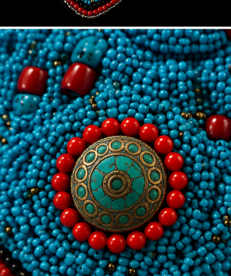 Boho Turquoise & Red Beaded Statement Necklace – Ethnic Tribal Bib Necklace with Vintage Medallion